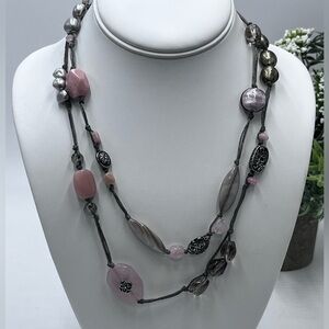 Silpada‎ Vintage Soapstone, Pink Quartz, Pearl and glass bead 925 Necklace N2191
